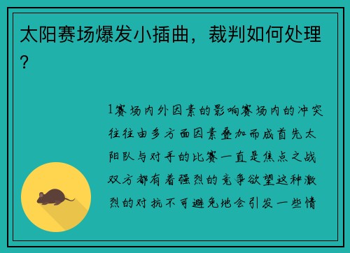 太阳赛场爆发小插曲，裁判如何处理？